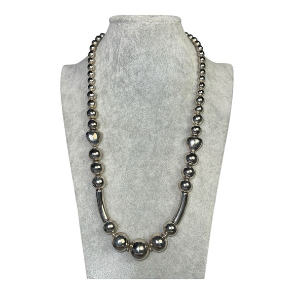 Vintage Silver Tone Chunky Beaded Necklace with Secure Clasp‎ - Picture 1 of 4